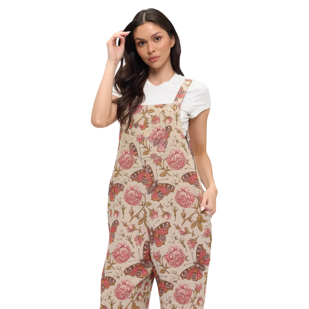 Image of Vintage Butterfly and Rose Tapestry Overalls