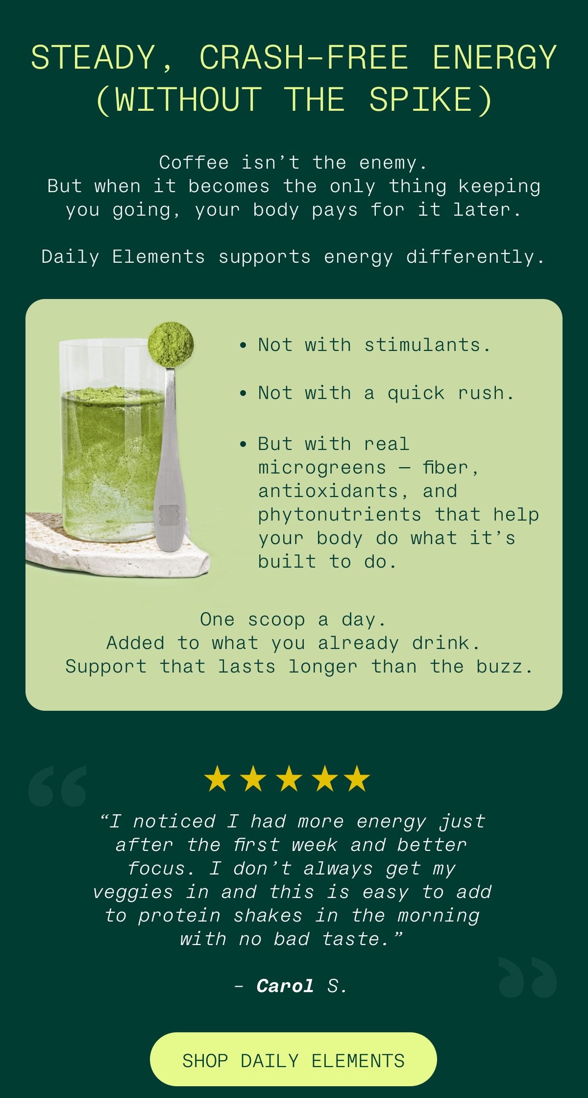 STEADY, CRASH-FREE ENERGY (WITHOUT THE SPIKE)