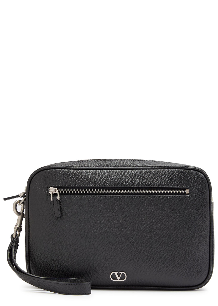 VALENTINO GARAVANI Logo grained leather clutch