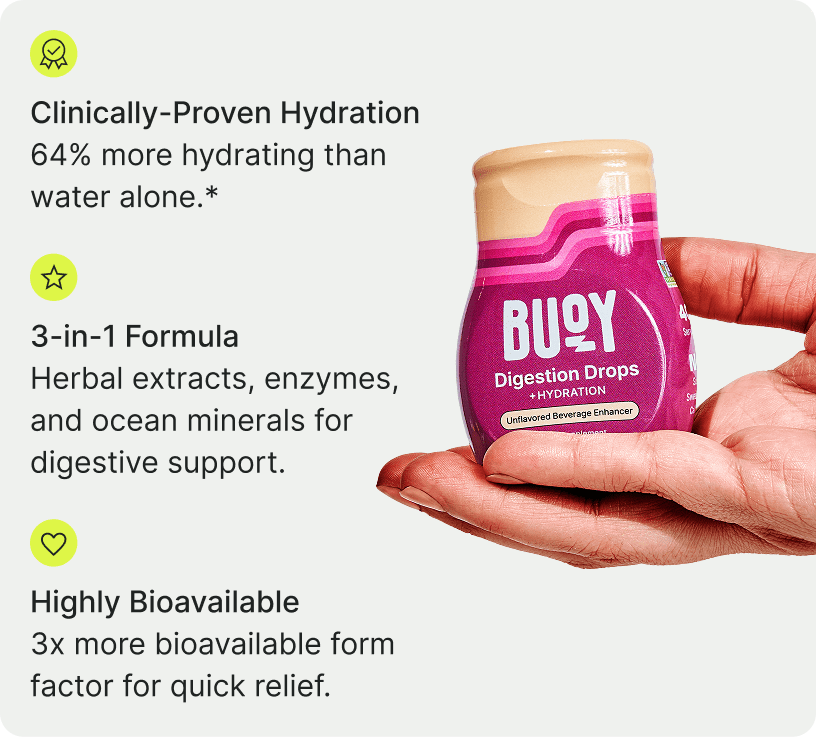 Digestion Drops. Clinically-Proven Hydration. 3-in-1 Formula. Highly Bioavailable.