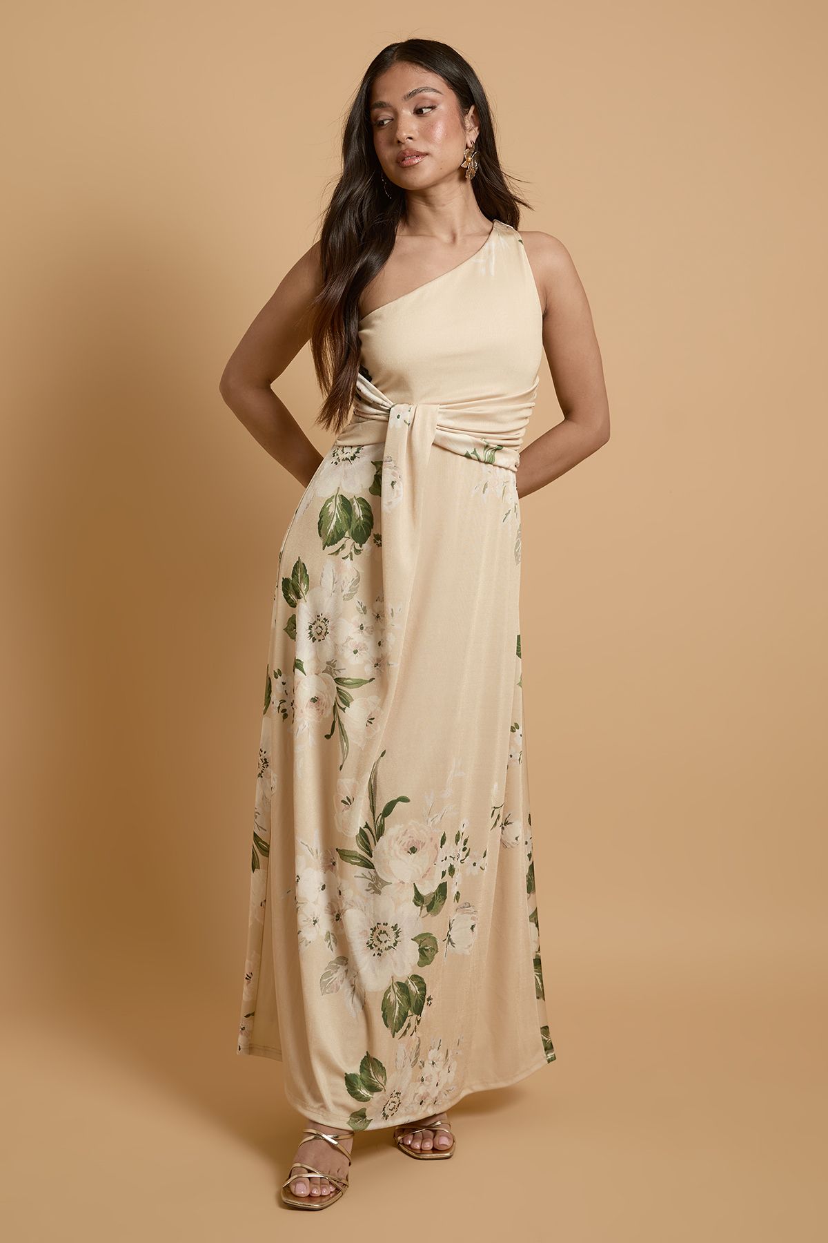 Petite Trailing Camelia Jersey Bandeau Maxi Dress
