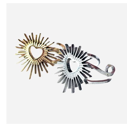 Sunburst Heart Ring In Stainless Steel