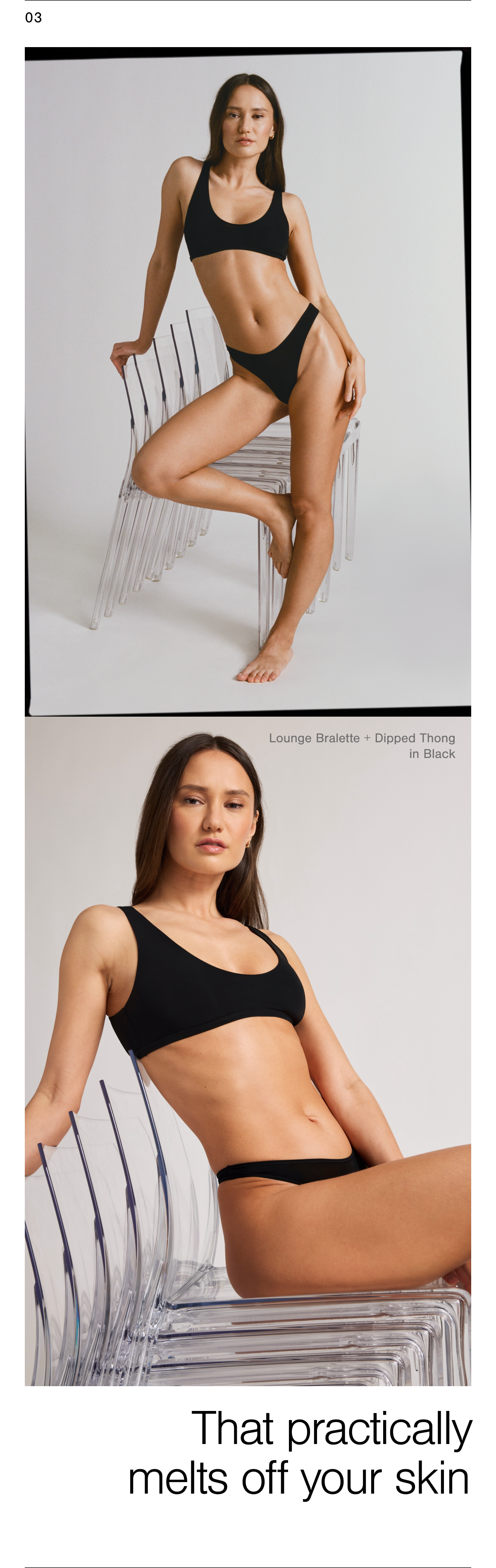 Practically melts off your skin. Shop the Slink Lounge Bralette and Dipped Thong in Black.