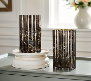 Set of 2 Illuminated Mercury Glass Hurricanes by Valerie