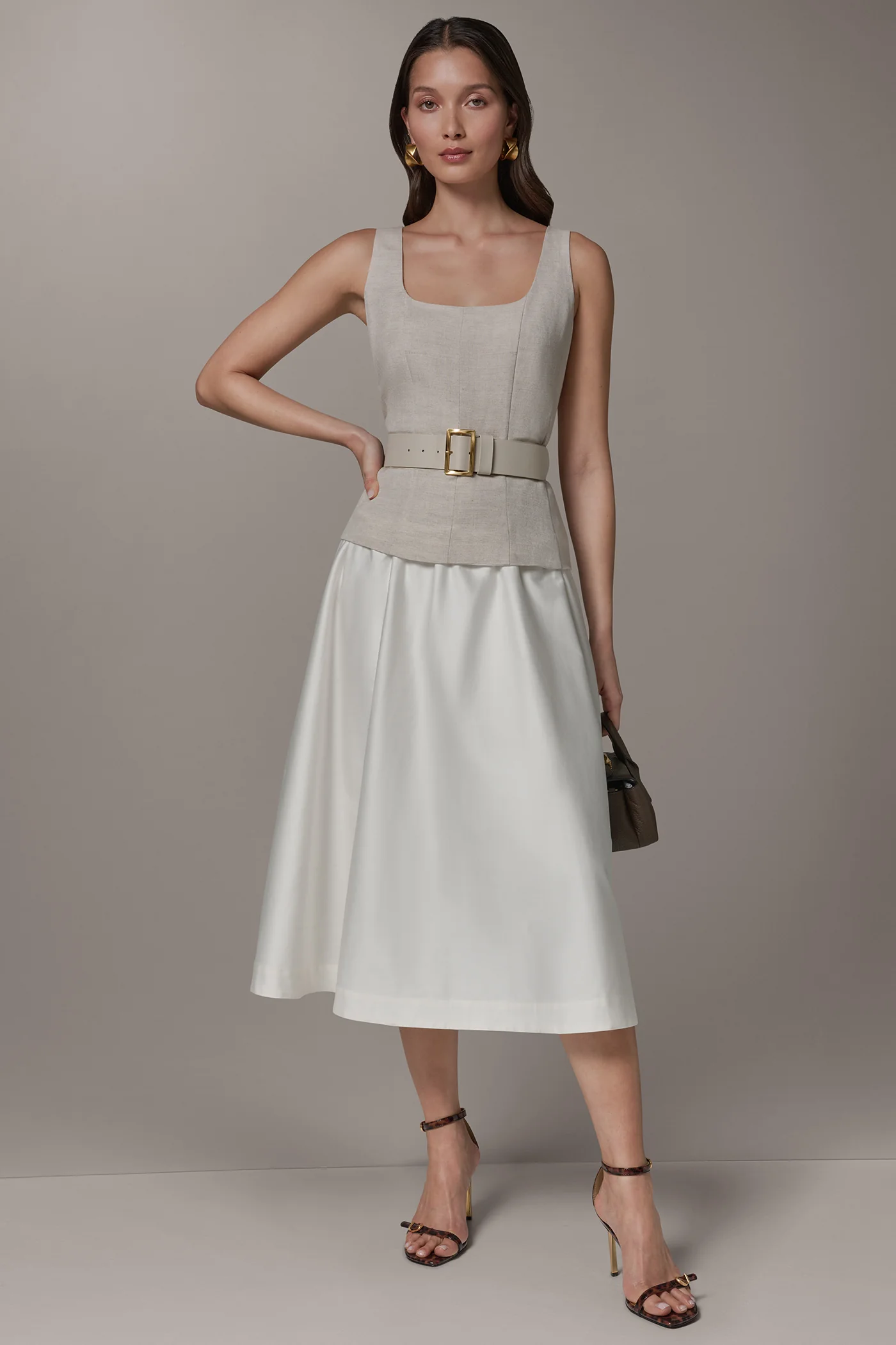SLEEVELESS MIDI FIT AND FLARE DRESS