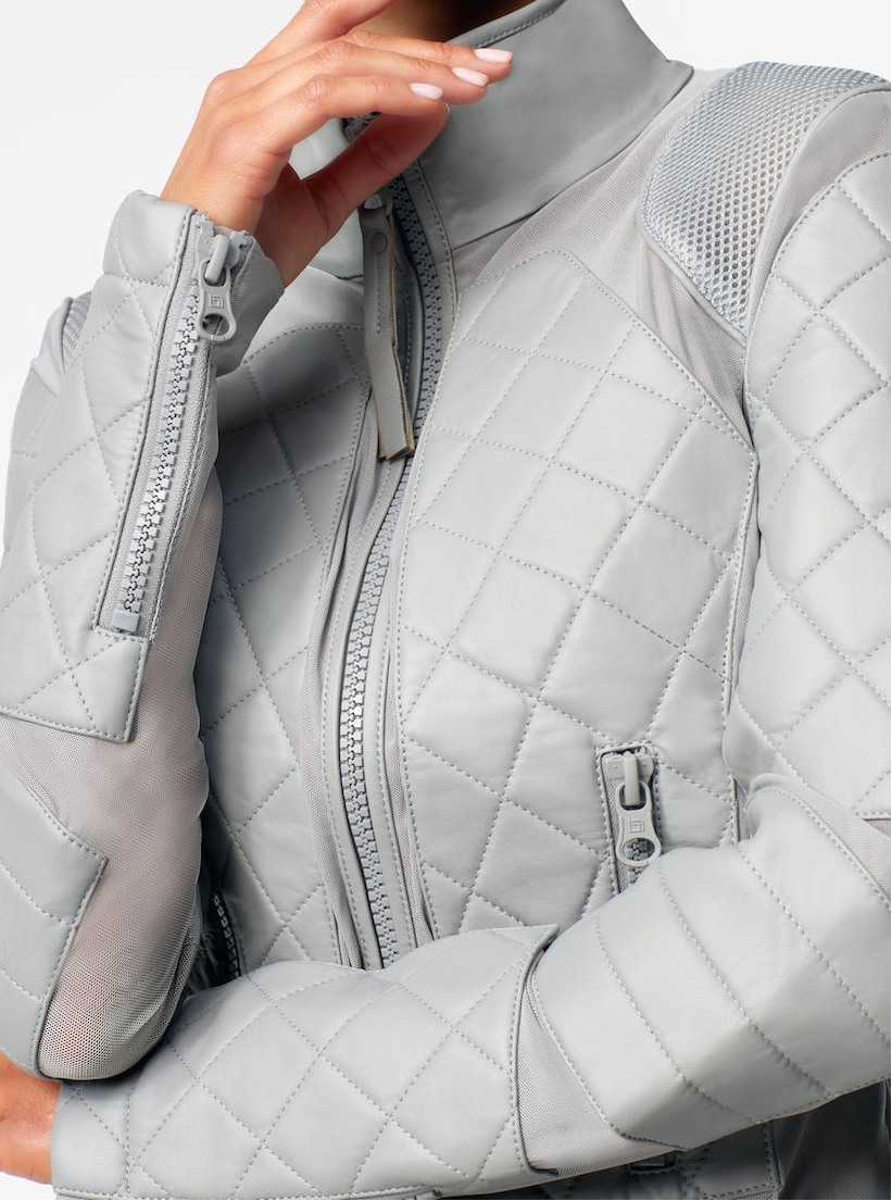 Image of Classic Leather Mesh Moto Jacket - Sharkskin