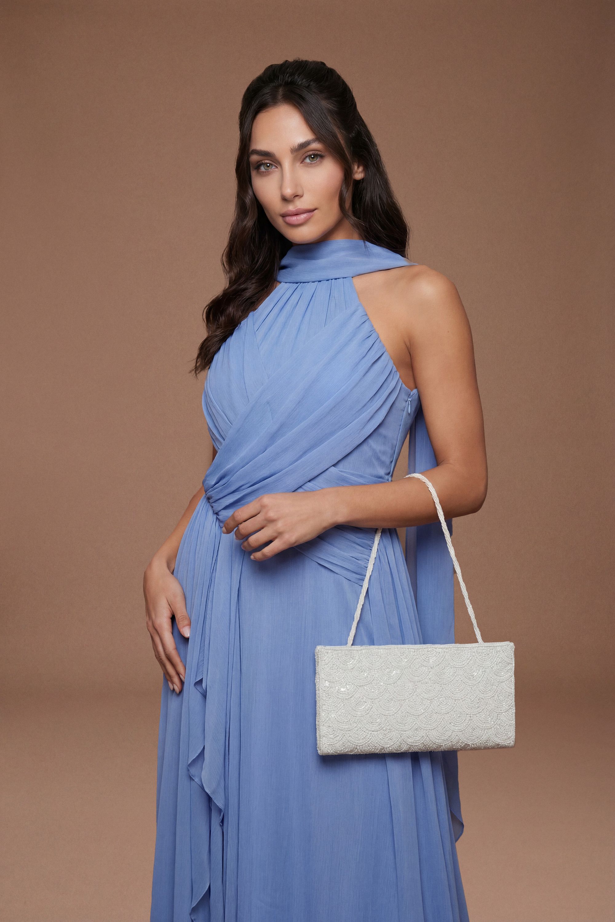 Bridal Luna Large Beaded Clutch Bag With Beaded Shoulder Strap