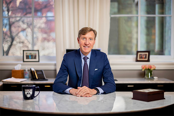 President J. Larry Jameson at his desk.