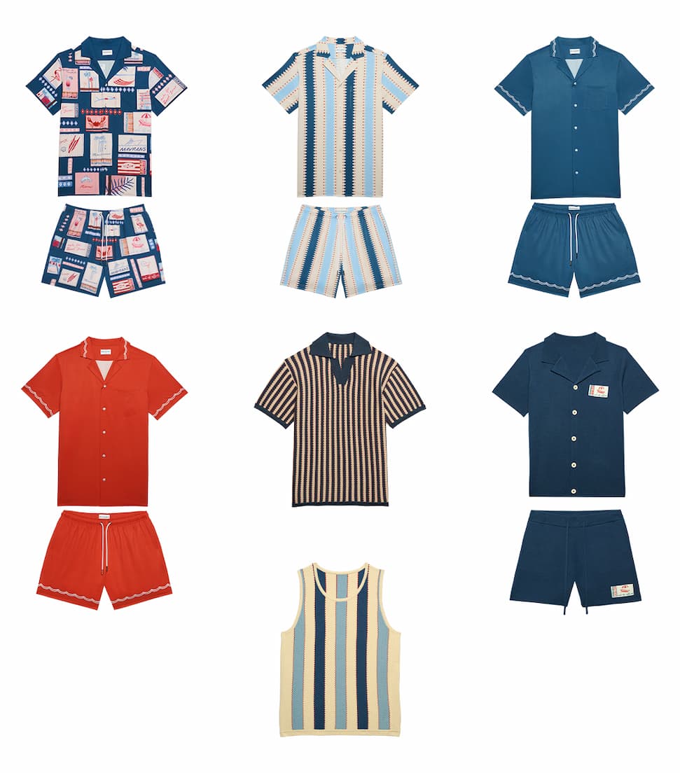 Clothing outfits laid out in grid