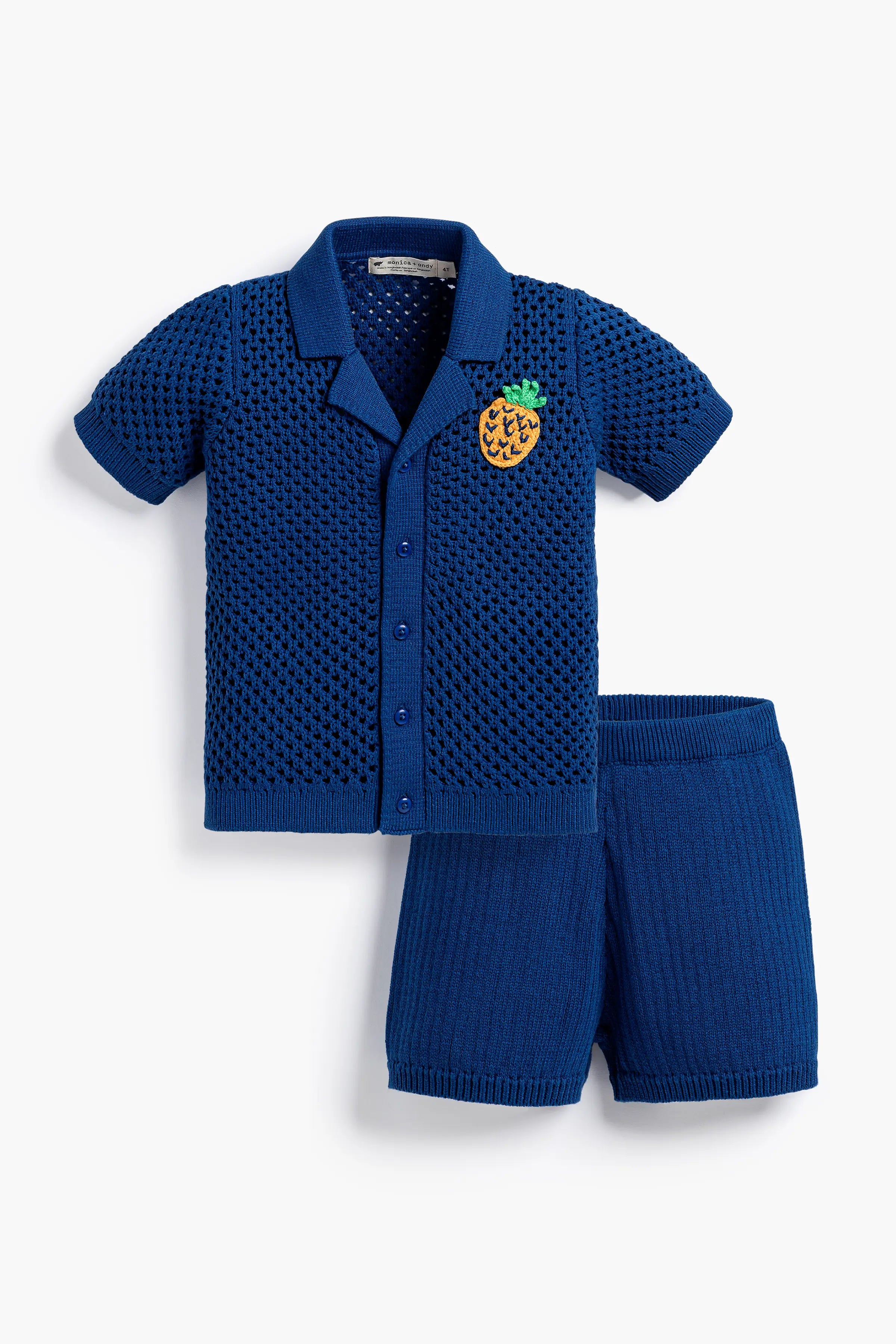 Image of Crochet Two-Piece Button Up Outfit In Pineapple Party