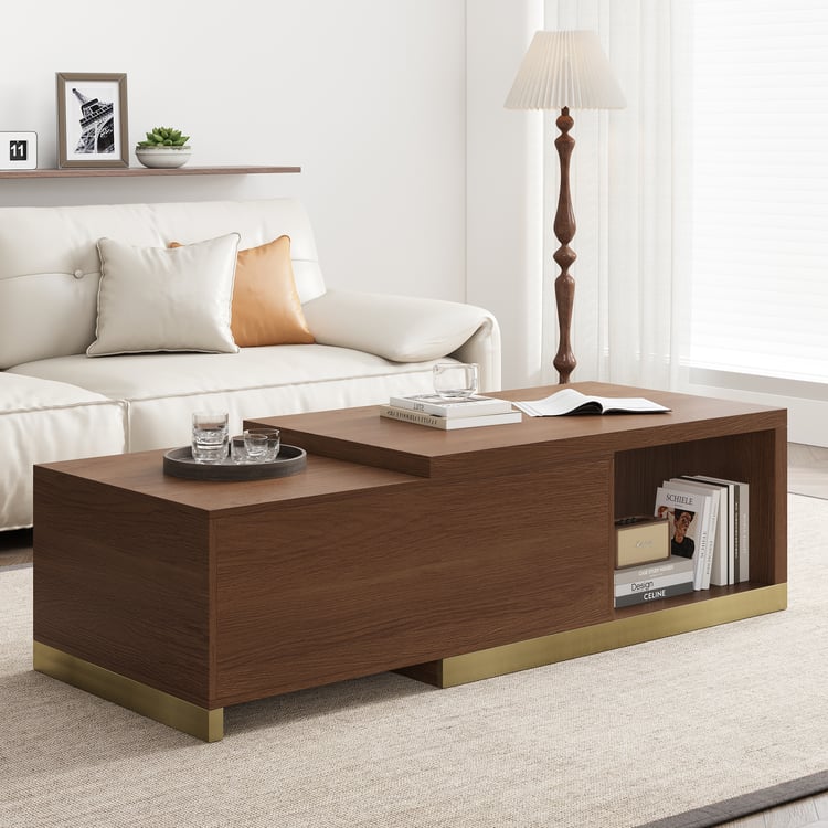 Mordel 39"-71" Rectangle Extendable Walnut Wood Coffee Table with Storage
