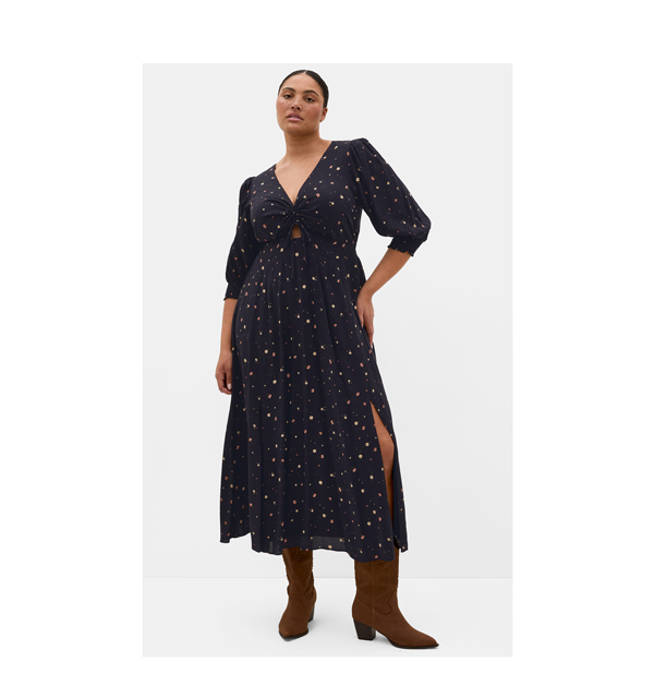 Shop the Alisia Elbow Sleeve Ditsy Print Maxi Dress
