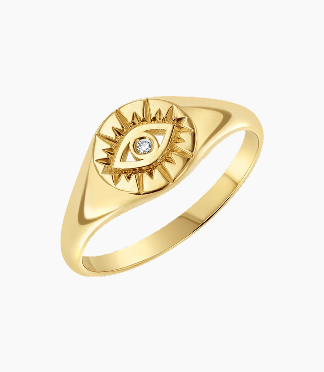 Diamond Evil Eye Round Signet Ring