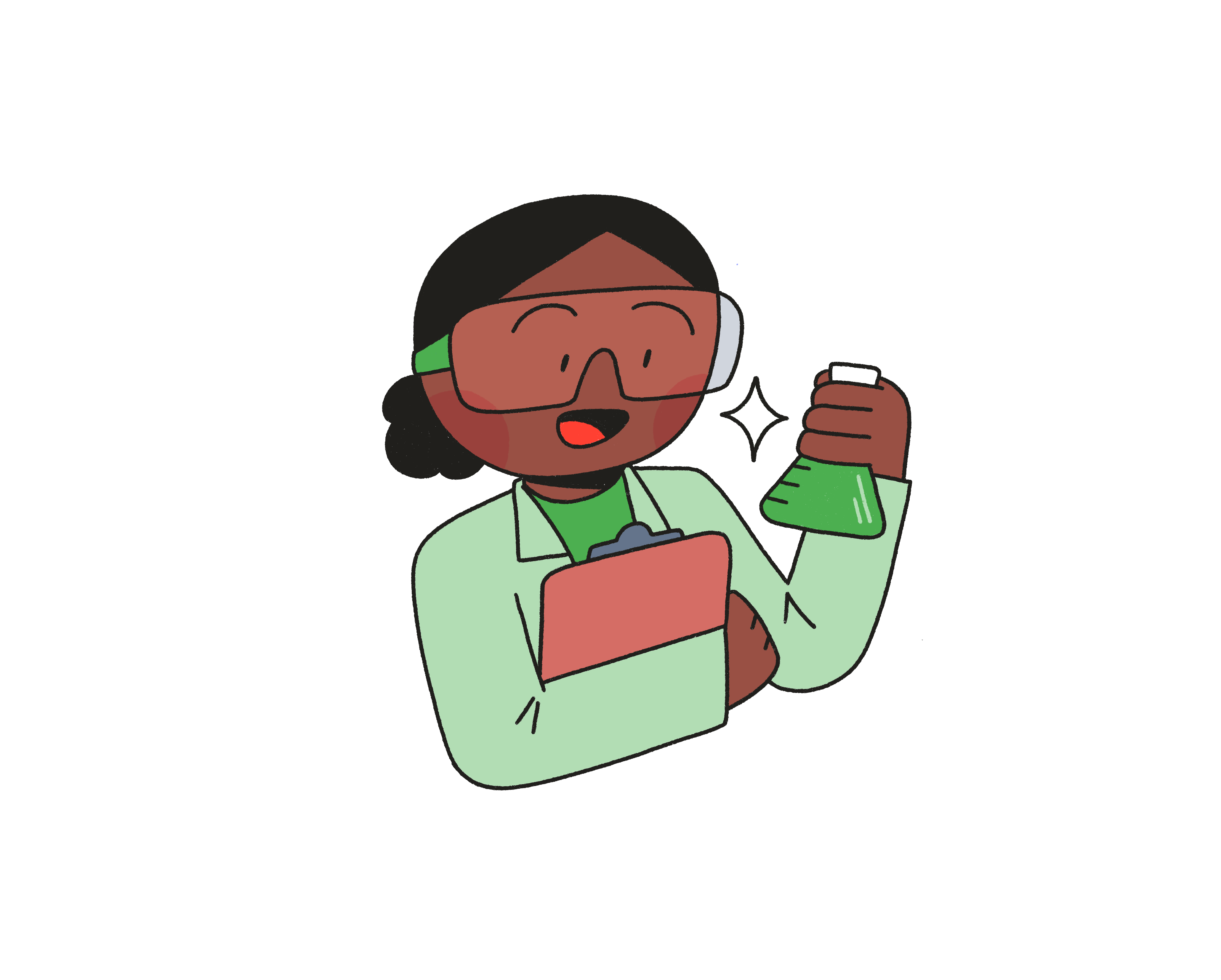 A scientist mom holding a beaker.