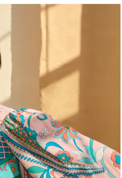 Long Sleeve Retro Printed A Line Dress In Peach Multi