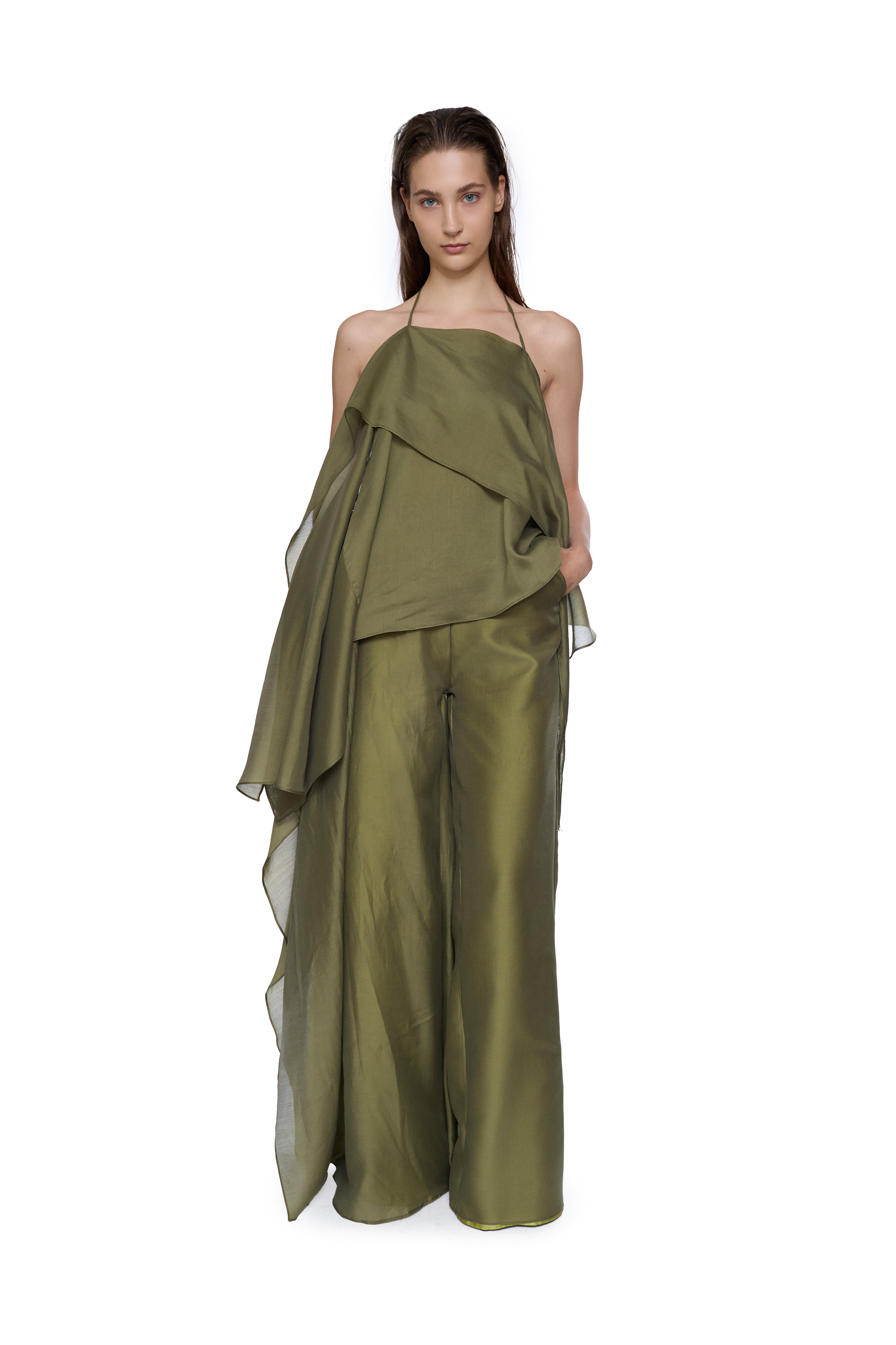 GREEN LAYERED BOYFRIEND TROUSERS