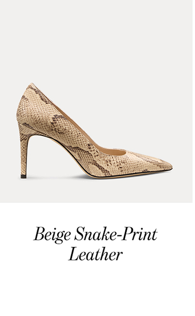 Beige Snake-Print Leather