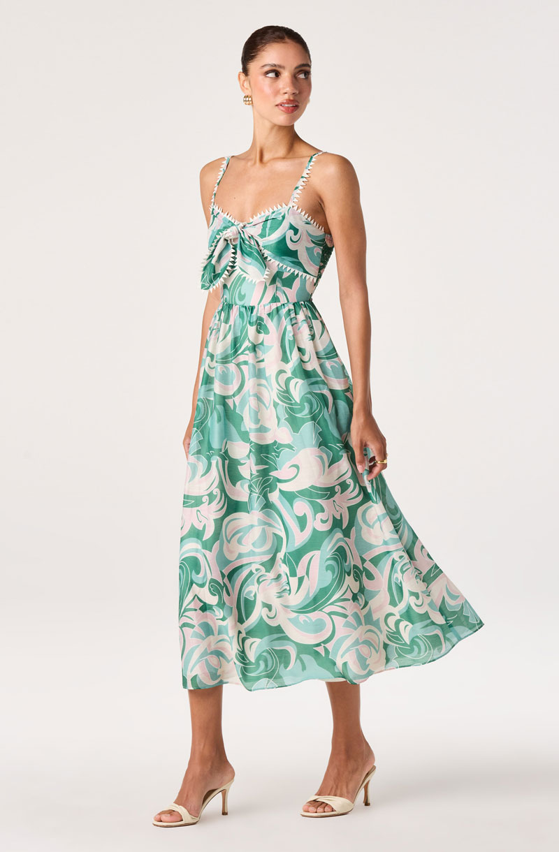 Woman Wearing Abstract Print Midi Dress