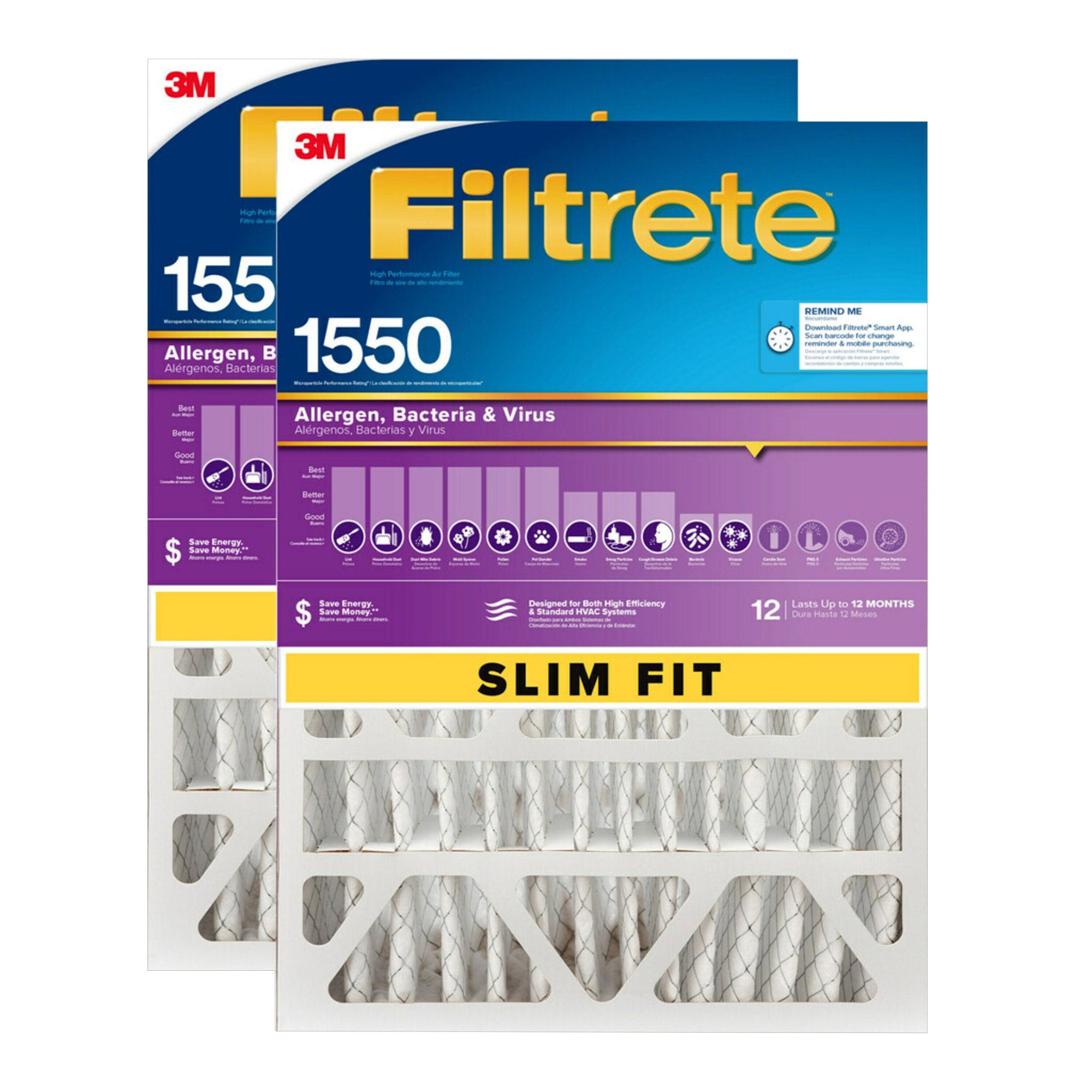 3M Filtrete Allergen Reduction Deep Pleat Filter 4-inch Slim Fit, 2-Pack