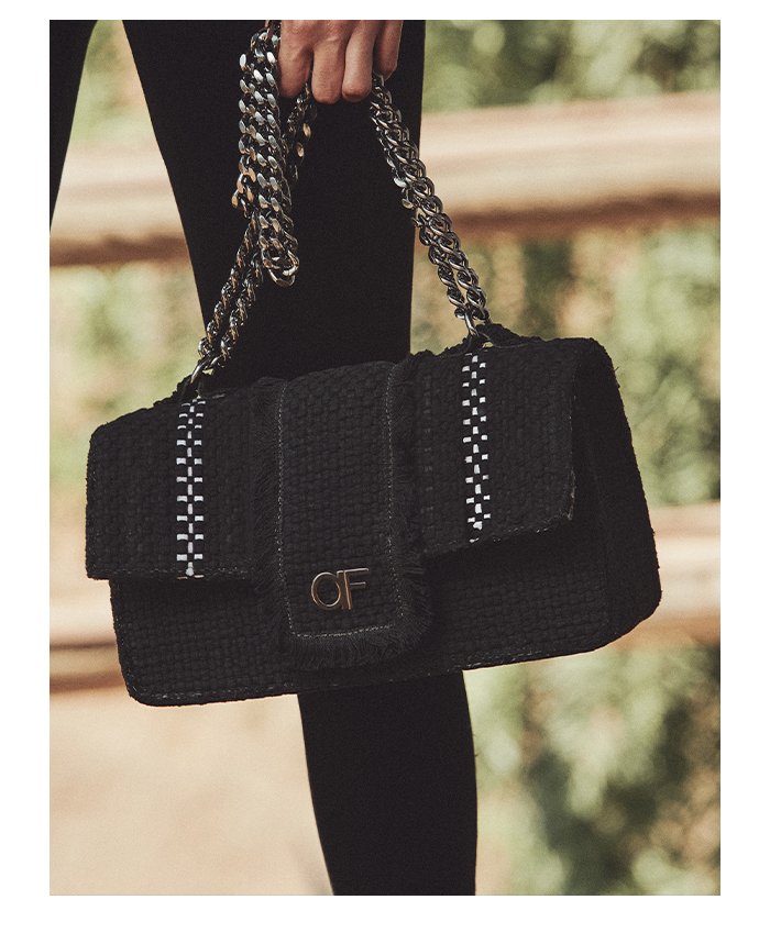 Black Handcrafted Woven Bag With a Gunmetal Chain Strap