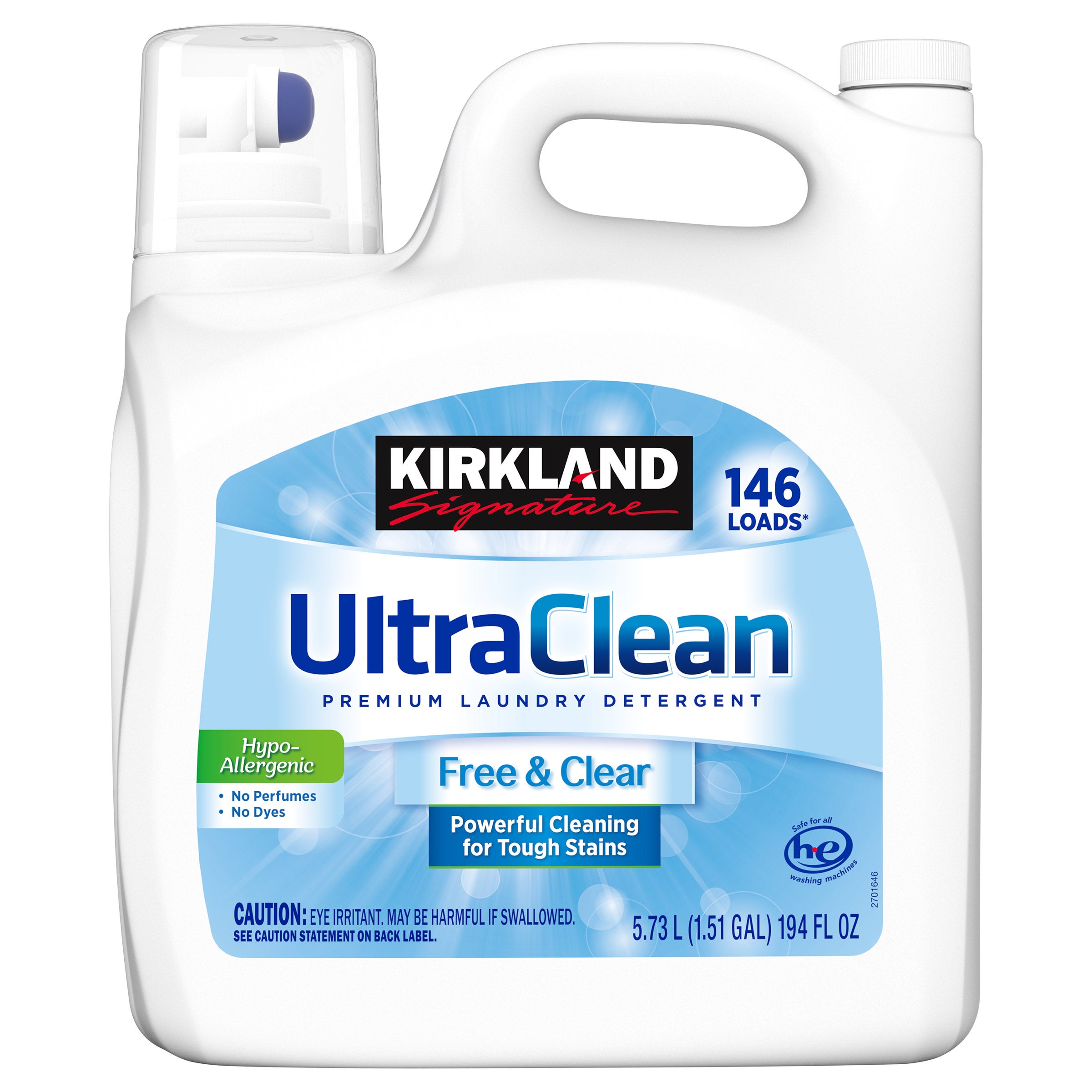 Kirkland Signature Ultra Clean Free & Clear HE Liquid Laundry Detergent, 146 Loads, 194 fl oz