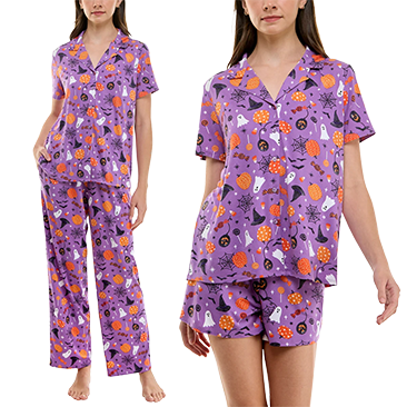 Jaclyn Women's Halloween 3-Piece Notch Collar PJ Set