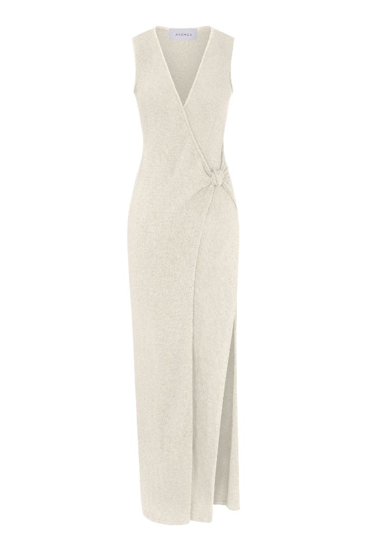 Image of Plunging Knot Wrap Dress In Crochet Knit