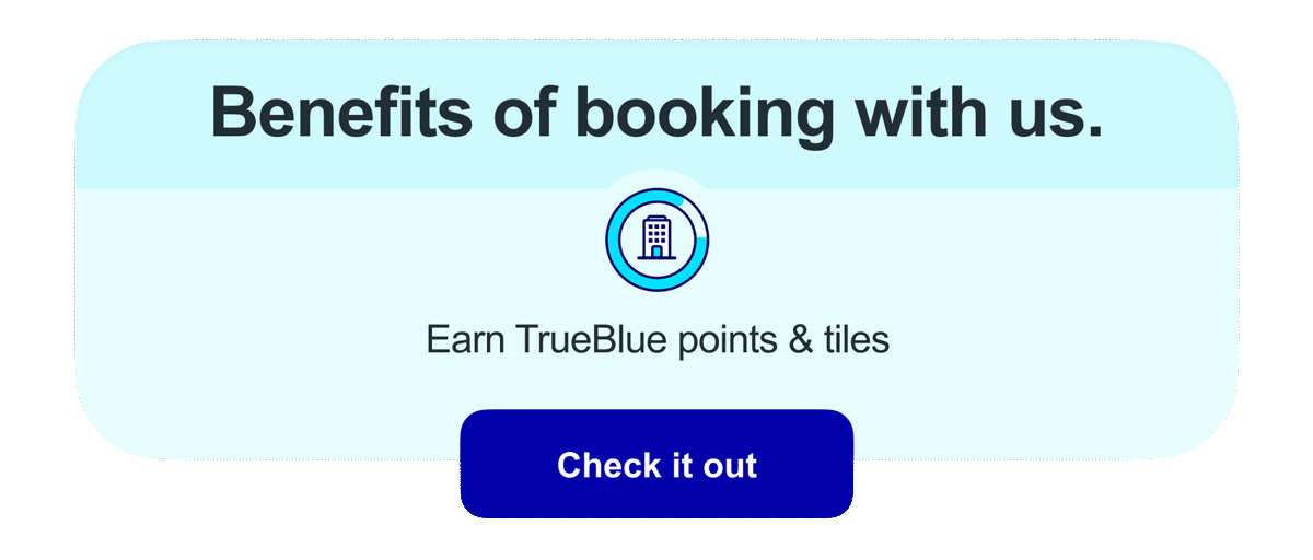 Benefits of booking with us. Click here to learn more.