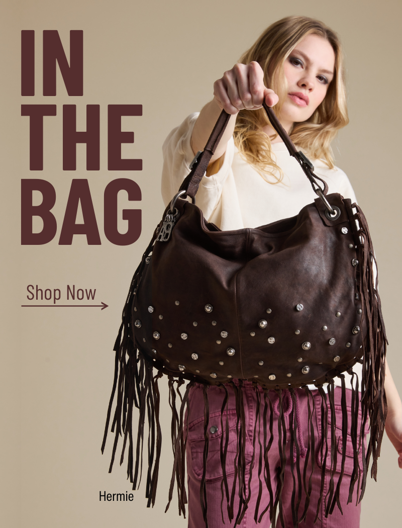 model holding brown bag