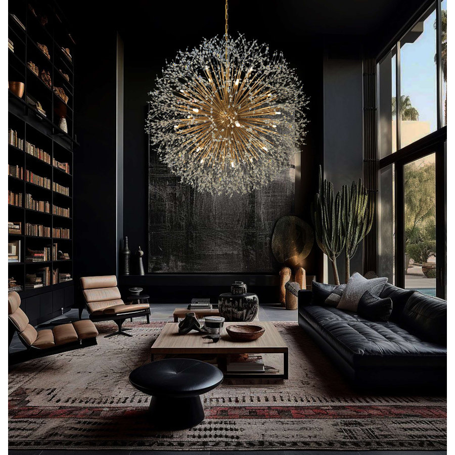 Crystal Modern Chandelier Starburst 47" Chandelier Round Lighting Fixture 24 Lights