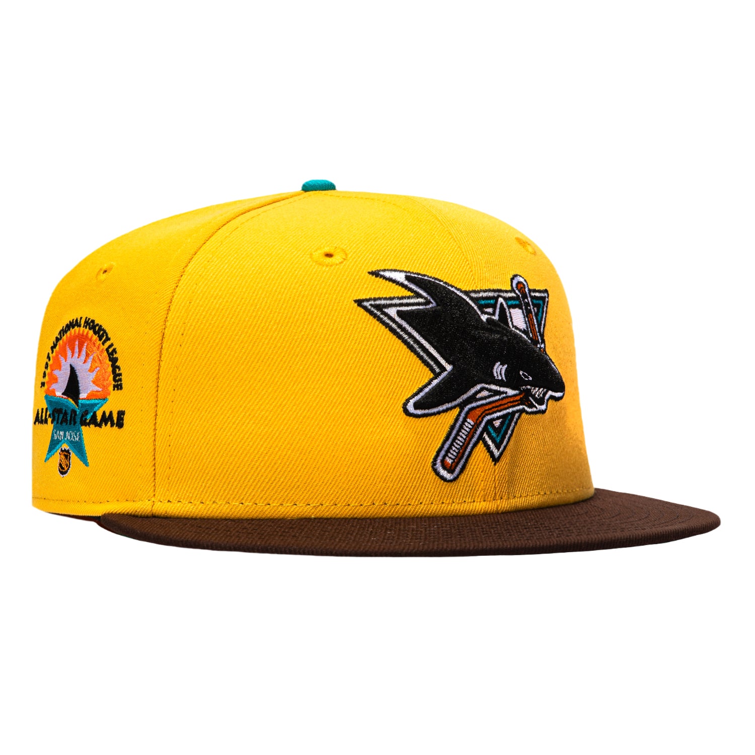 Image of New Era 59Fifty San Jose Sharks 1997 All Star Game Patch Hat - Gold, Brown