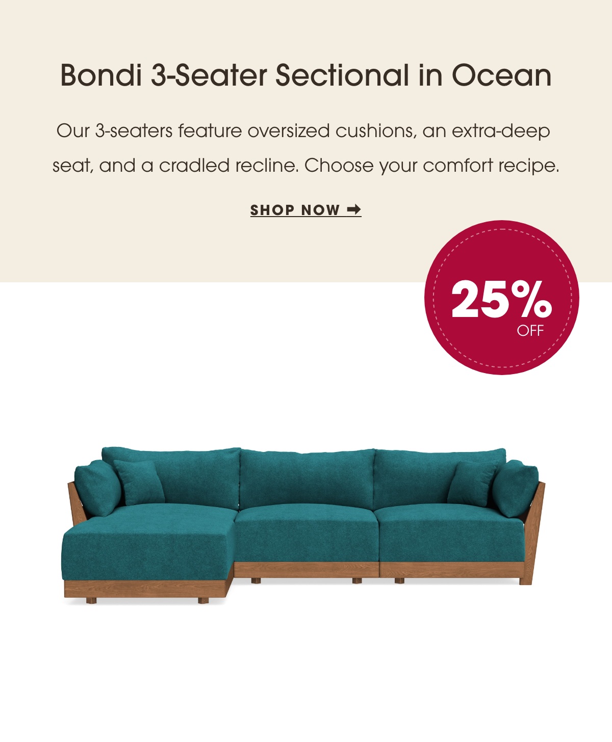 Bondi 3-Seater Sectional in Ocean