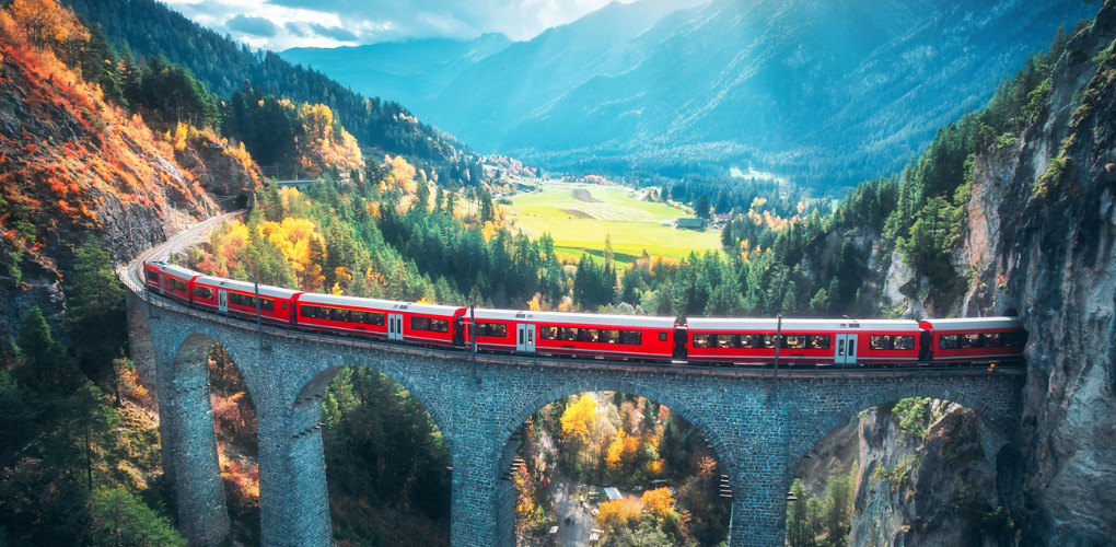 Bernina Express Train Viaduct Alps