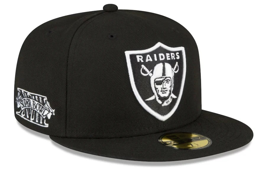 Image of New Era Las Vegas Raiders XVII Super Bowl Side Patch 59FIFTY Fitted Black & White Hat