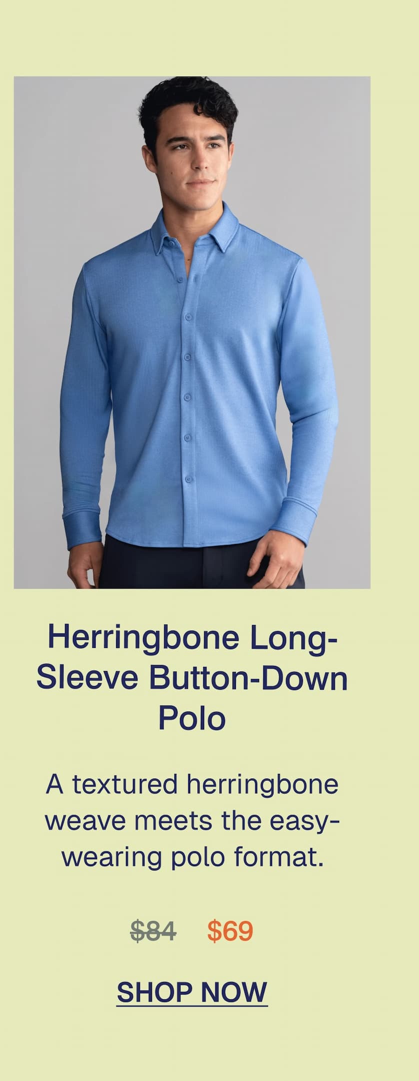 Herringbone Long-Sleeve Button-Down Polo