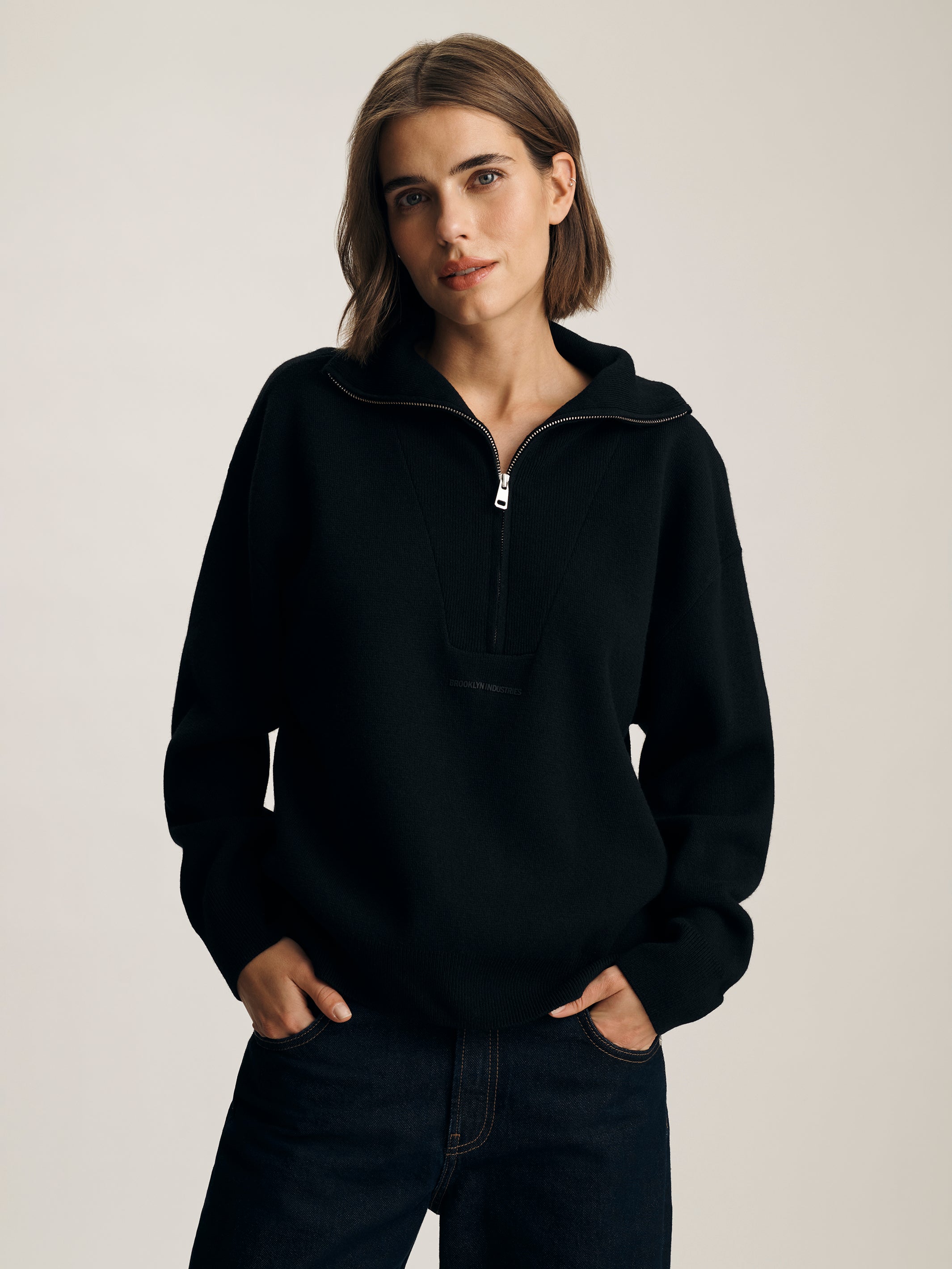 Image of Women's Half Zip Waffle Sweater in Black