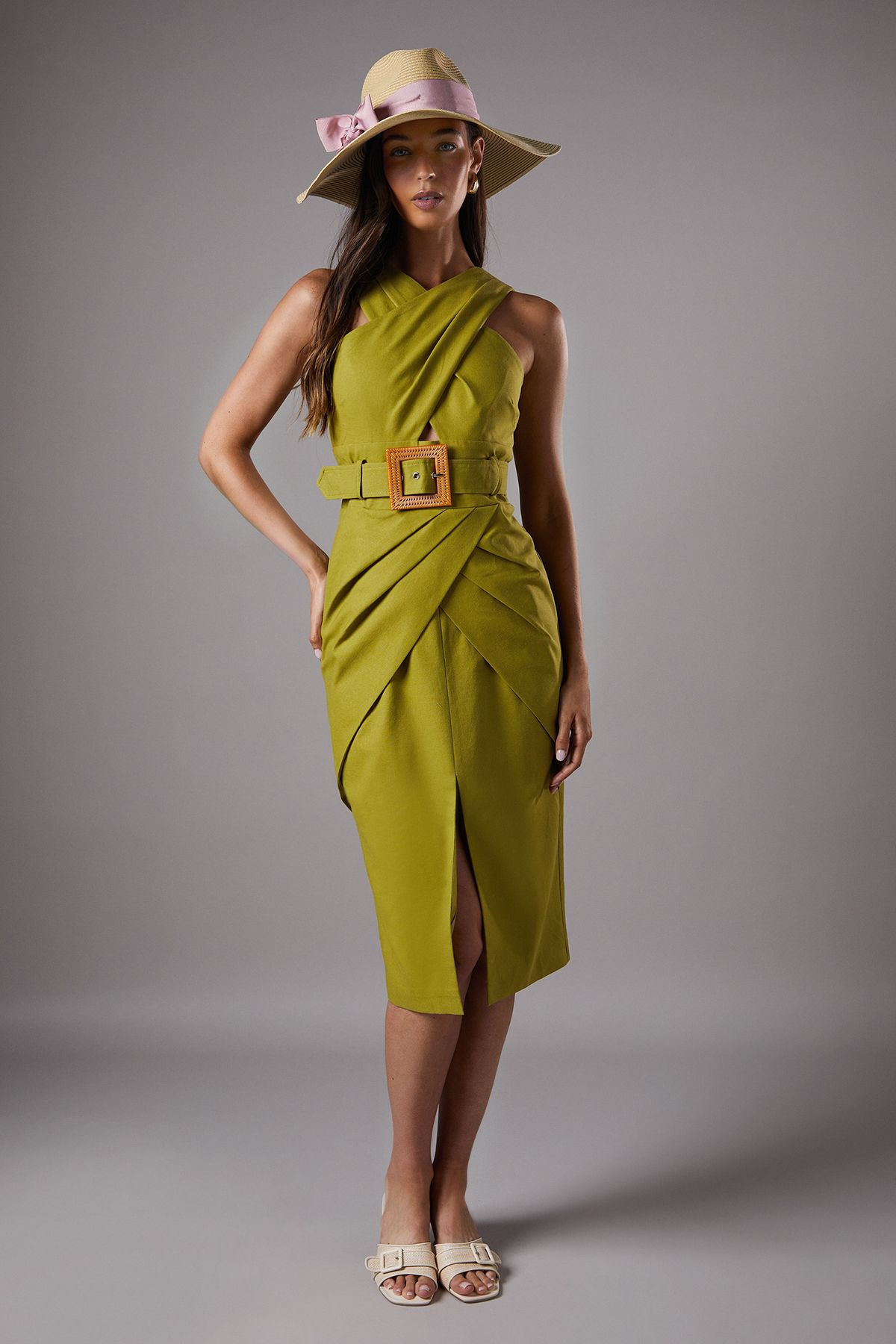 Lisa Tan Polo Cross Neck Belted Dress