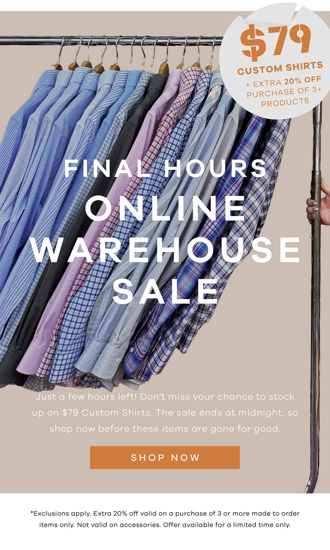 $79 Custom Shirts + Extra 20% Off Purchase Off 3+ Products | Final Hours | Online Warehouse Sale | Just A Few Hours Left! Don't Miss Your Chance to Stock Up on $79 Custom Shirts. The Sale Ends at Midnight, So Shop Now Before These Items Are Gone For Good. SHOP NOW !