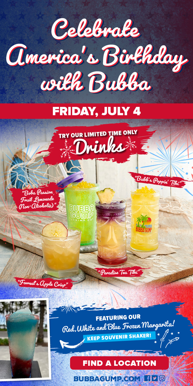 Fourth of July Stars, Stripes, and Sips! Celebrate America's Birthday with us! Friday, July 4, 2025 Celebrate with our Red, White, & Blue Frozen Margarita in our Souvenir Shaker