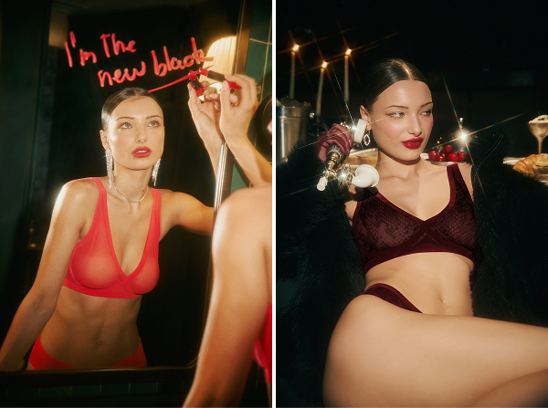 Sheer Bralette in Poppy and Bordeaux Snake