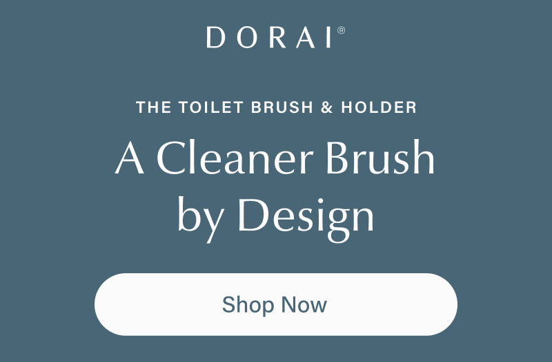 Dorai logo. Text reads “THE TOILET BRUSH & HOLDER. A Cleaner Brush by Design' with a 'Shop Now' button.