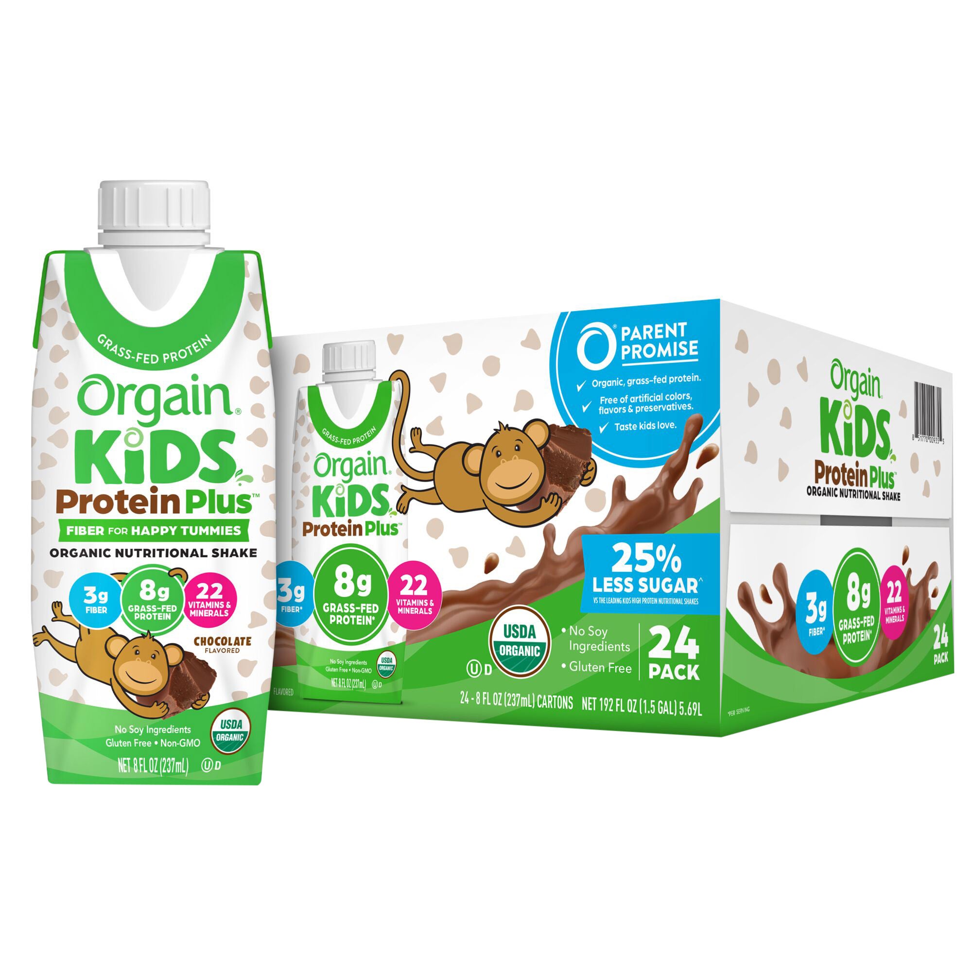 Orgain USDA Organic Kids Nutritional Protein Shake, Chocolate, 8 fl oz, 24-Pack