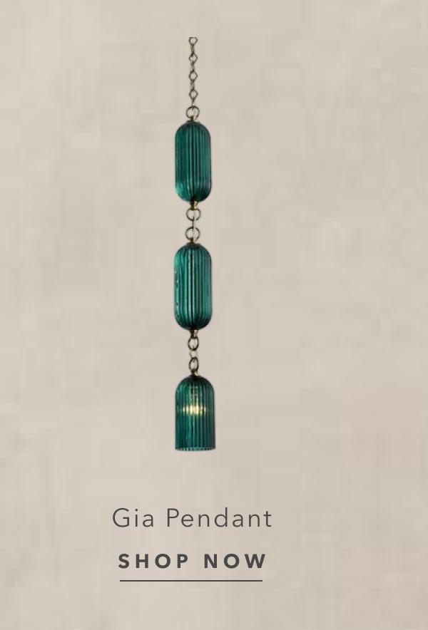 Gia Traditional Satin Brass Green Reeded Glass Pendant