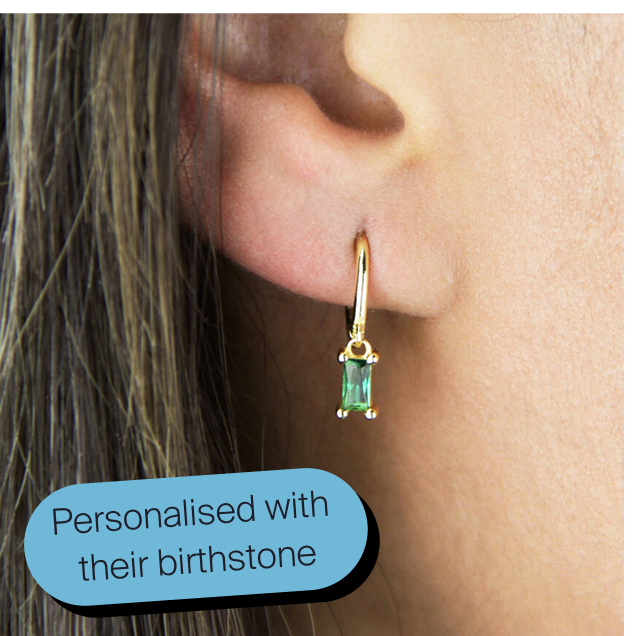Baguette Birthstone Petite Hoop Earrings
