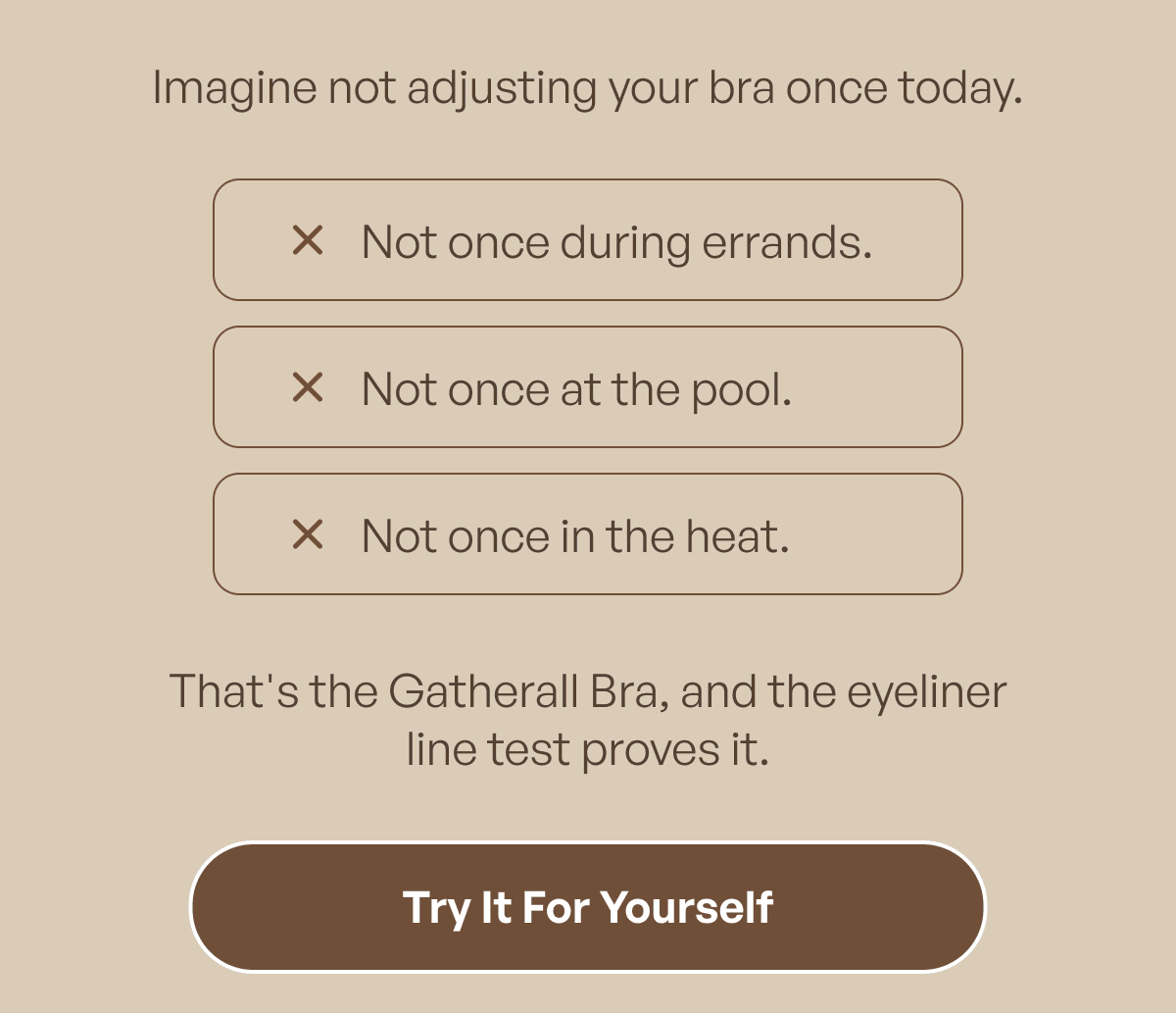 Imagine not adjusting your bra once today thats the gatherall bra and the eyeliner test proves it