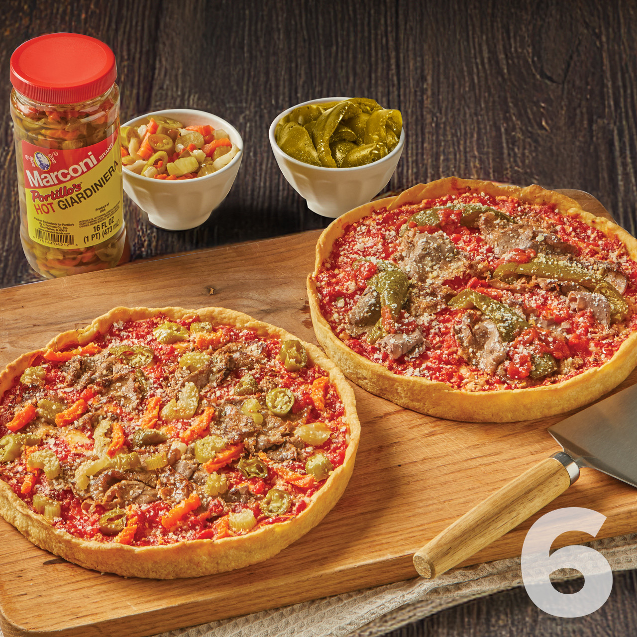 Image of 6 Lou Malnati's x Portillo's Italian Beef Deep Dish Pizzas