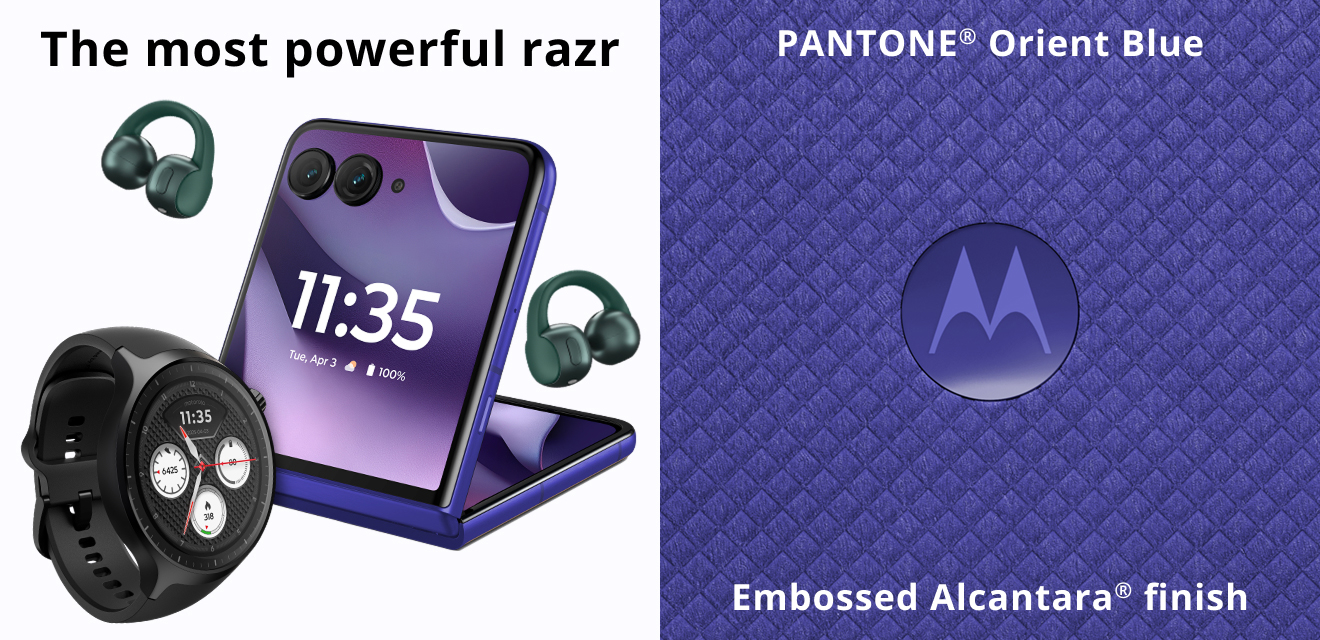 The most powerful razr - PANTONE(R) Orient Blue - Embossed Alcantara(R) finish