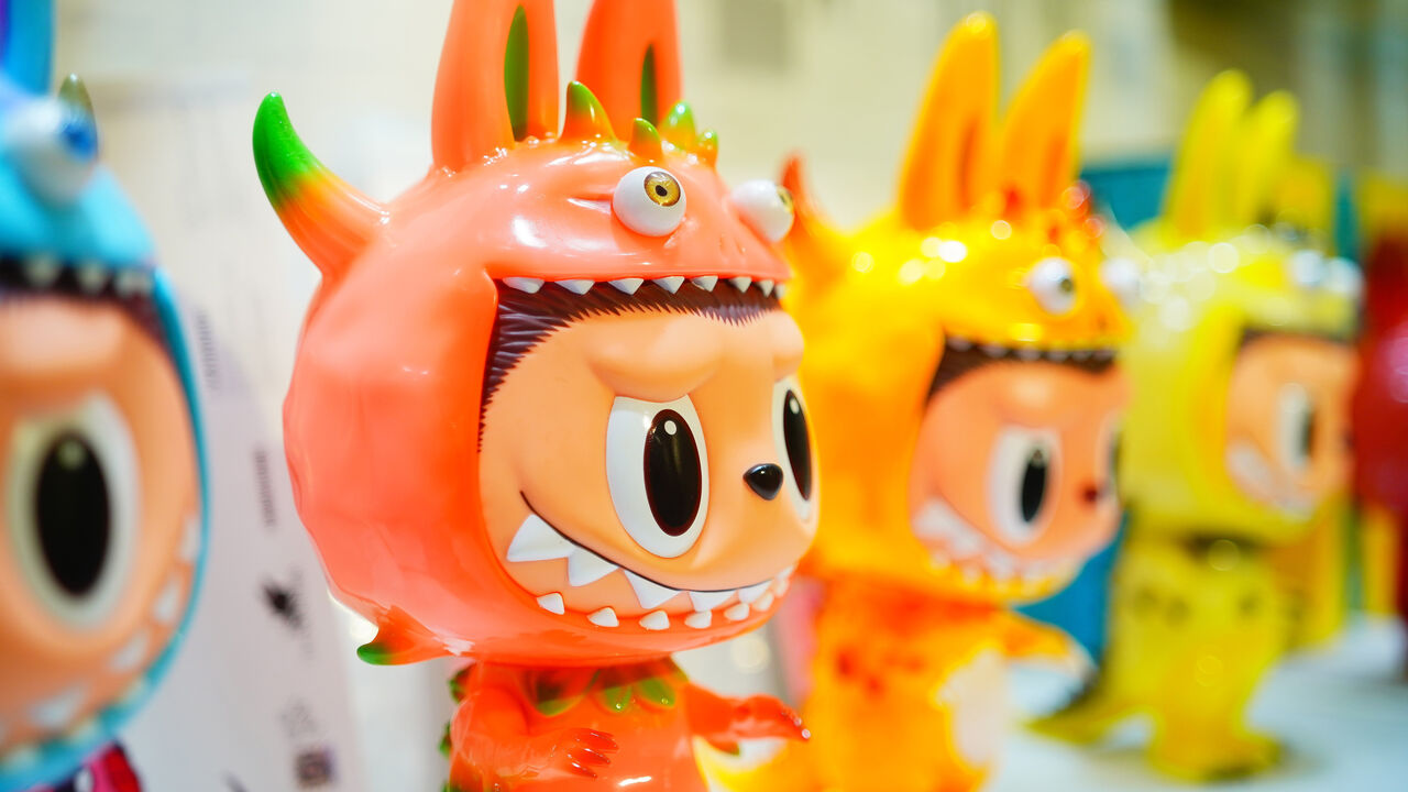 Labubu dolls are on display during the first-generation Labubu collectible toy exhibition in China.