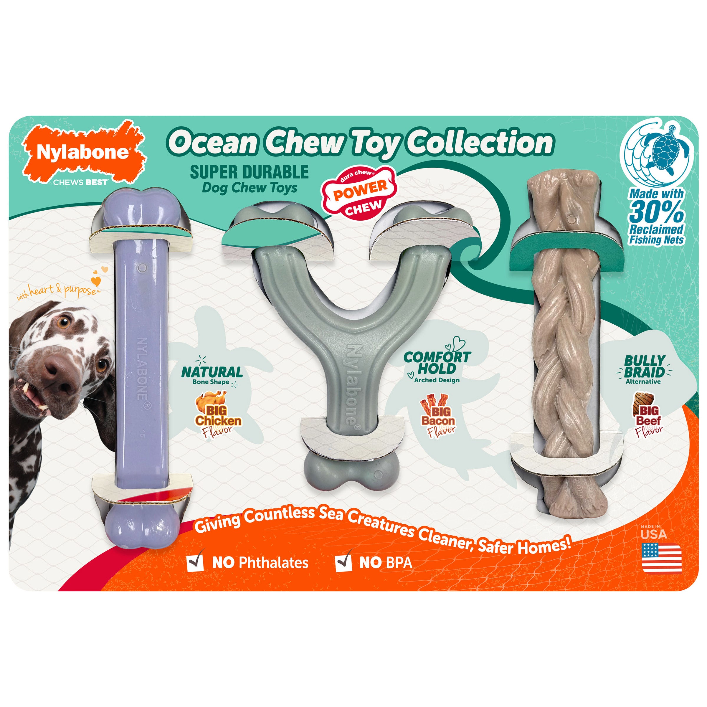 Nylabone Ocean Chew Dog Toy Collection, 3-Count