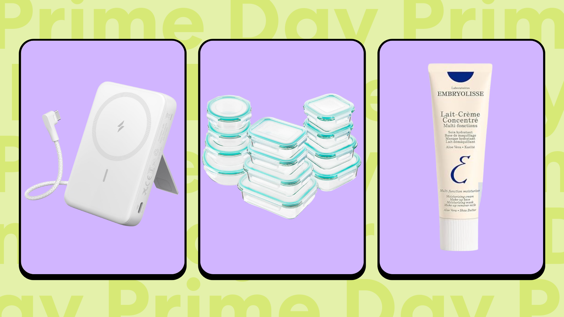 charger, containers, lotion